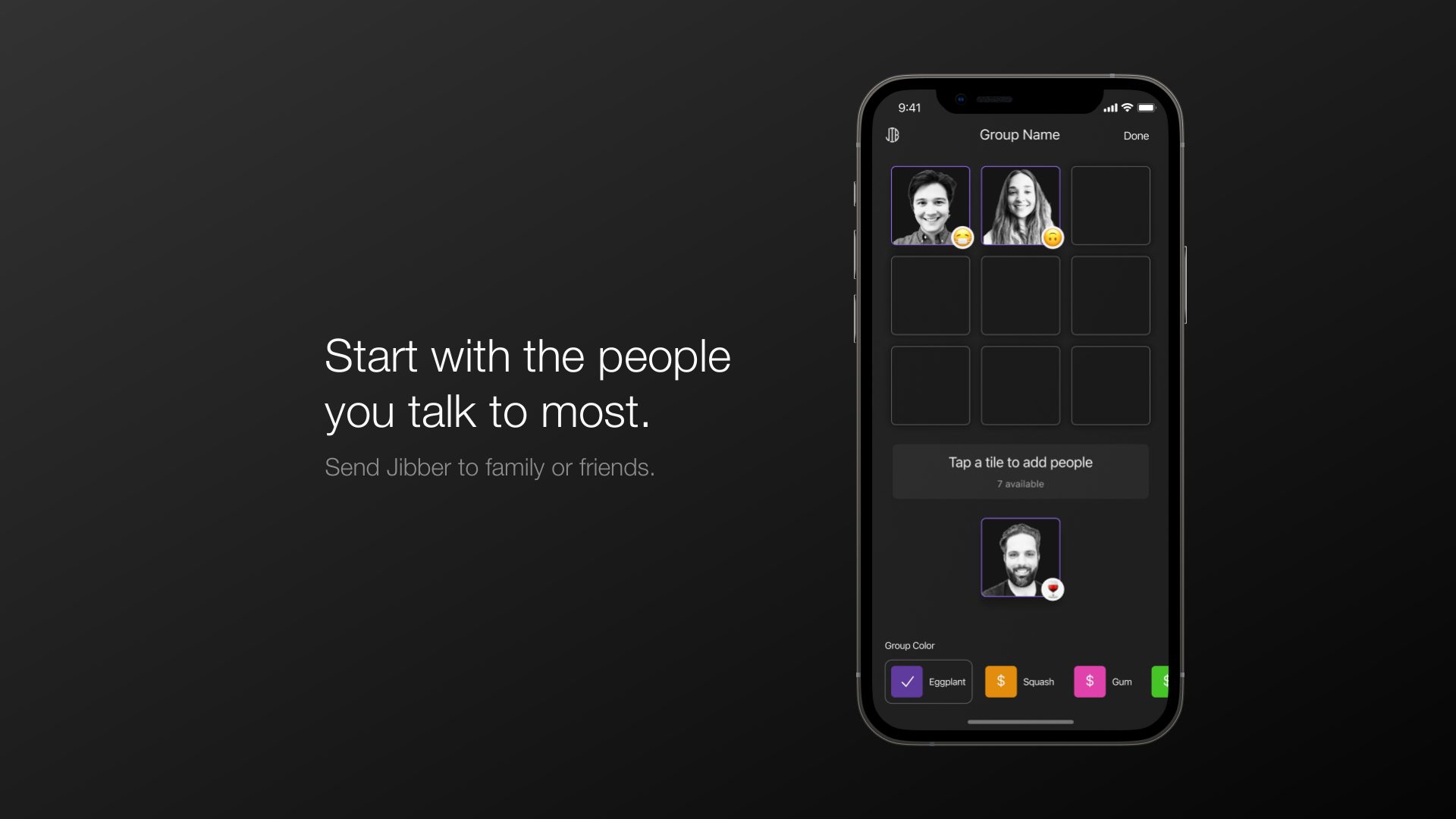 Original Jibber presentation slide showing its group invitation experience