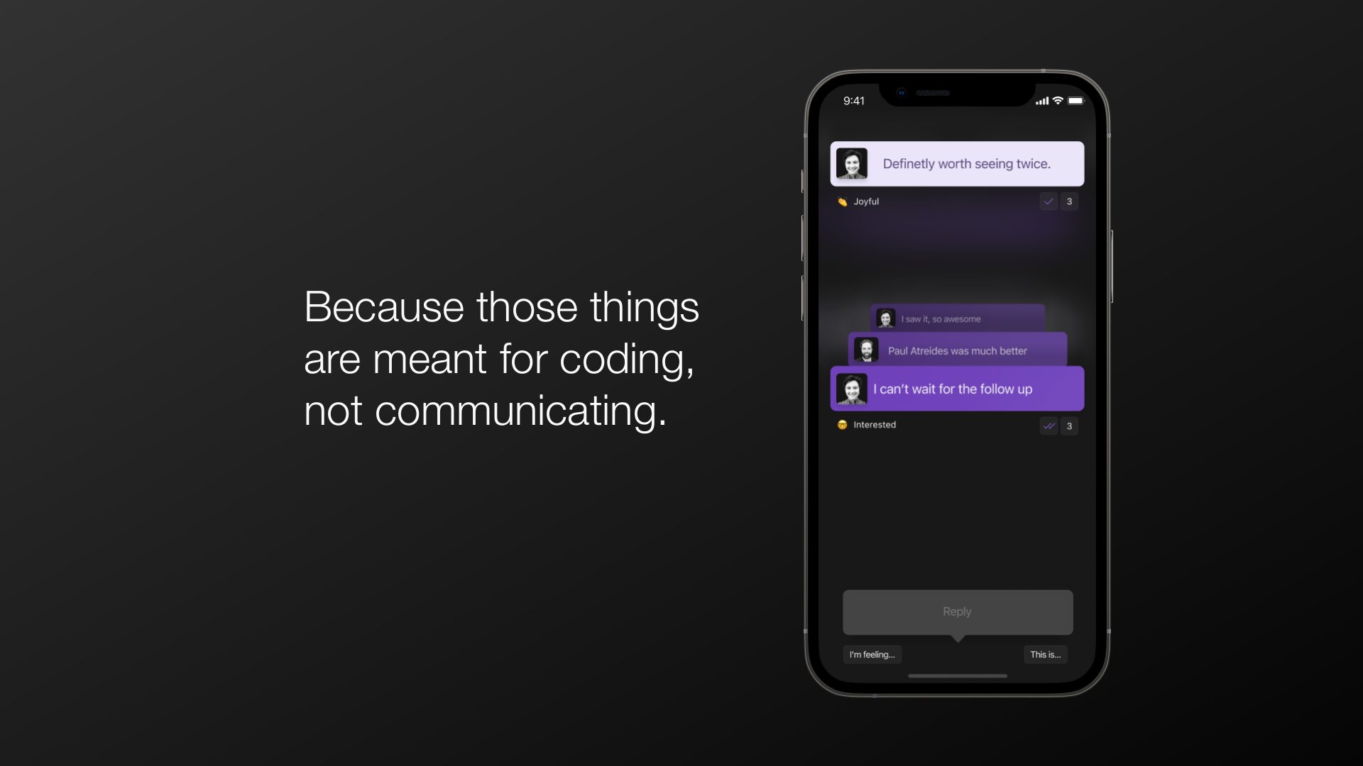 Messaging interface designed for communication instead of coding
